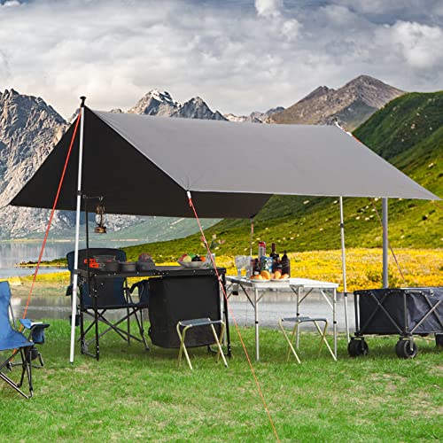 REDCAMP 10x17ft Large Waterproof Camping Tarp, Hammock Rain Fly with UV50+ Sun Protection, 8 Guy Lines & Stakes＋ Aluminum Adjustable Camping Tarp Poles, Set of 2, 90" Telescoping Lightweight Tent Pole
