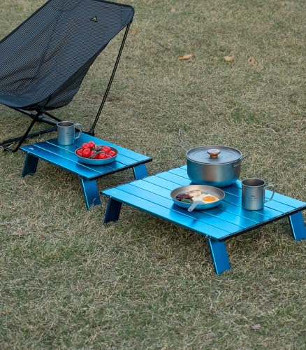 iClimb Ultralight Compact Mini Beach Picnic Folding Alu. Table with Carry Bag, Two Size (Blue - L) - color: Blue, size: Large