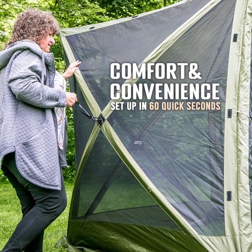 CLAM Quick-Set Pop Up Screen Tent, Venture, 9 x 9 ft, Instant Setup Green Portable Outdoor Gazebo Canopy Shelter, Compact Bug-Free Camping Tent for Backyard, Beach, Tailgating - Green - style: Green
