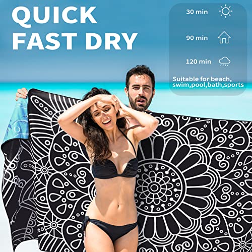2 Pack Lightweight Thin Beach Towel Oversized 71"x32" Big Extra Large Microfiber Sand Free Towels for Adult Quick Dry Travel Camping Beach Accessories Vacation Essential Gift Black Mandala Elephant - color: 2 Pack Black Mandala Elephant
