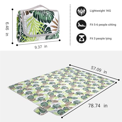 Hi Space Picnic Blankets Extra Large 80''x60'' Picnic Mat Waterproof Foldable Beach Picnic Blanket Washable Park Blanket Outdoor Blanket for Grass Lawn Camping (Tropical Leaves) - color: Tropical Leaves