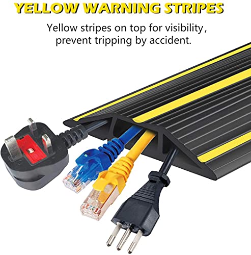 10Ft Cord Covers for Wires on Floor, 3-Channel Floor Cord Cover with Anti-Slip Base & Yellow Warning Strips, Extension Cord Covers for Floor, Ideal for Home, Office, Outdoor Use - color: Black&Yellow, size: 10FT