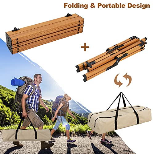 COSTWAY Folding Picnic Table, Roll-Up Aluminum Camping Table with Wood Grain, Portable Low Height Beach Table with Carry Bag for Camping, Picnic, BBQ & Hiking, Easy Assembly, Natural (47” x 23” x 18”)