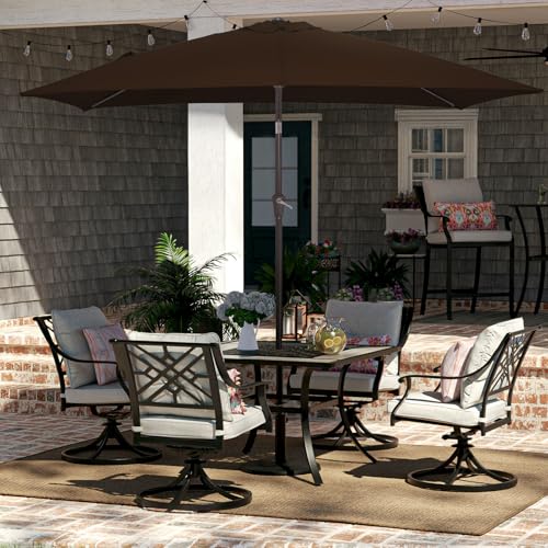 JEAREY 6.5x10 ft Rectangular Patio Umbrellas Rectangle Outdoor Umbrella with Push Button Tilt and Crank, Market Table Umbrella 6 Sturdy Ribs UV Protection for Poolside Garden Backyard Deck, Brown - color: Brown, size: 6.5x10ft