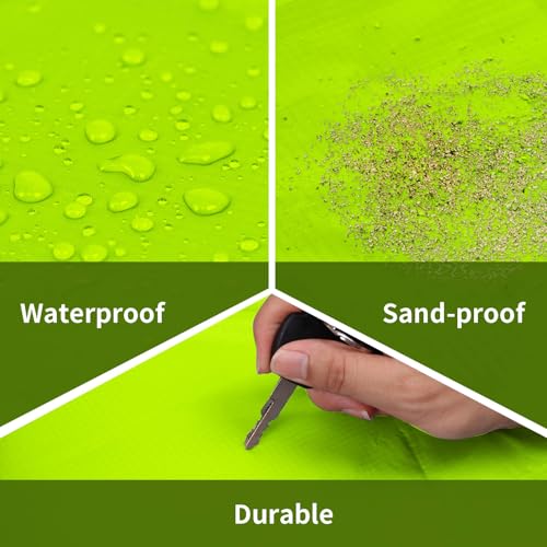 Frelaxy Pocket Picnic Blanket, Waterproof Sandproof Beach Mat, Compact Camping Tarp for Festivals, Hiking, Travel, Outdoor Recreation (Neon Green & Black, 57'' x 71'') - color: Neon Green & Black, size: 57'' X 71''