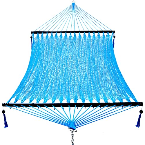 PNAEUT Double Rope Hammocks for Outside, Handwoven Double Caribbean Hammock with Spreader Bar for Outdoor Indoor, Max 600 lbs Capacity (Sky) - color: Sky