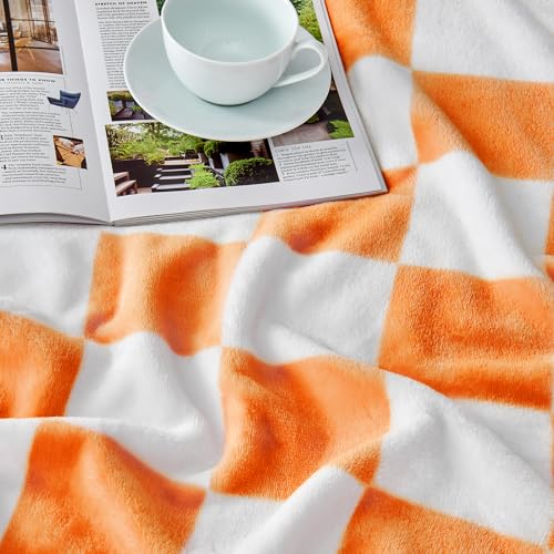 Edenleaf Orange Checkered Blanket, Soft Cozy Fleece Checkered Throw Blankets for Bed Sofa Couch Camping, Ultra Fluffy Throws for All Seasons, 50x60 Inch, Orange - color: 02 Orange (Big Checkered), size: Throw-50"x60"