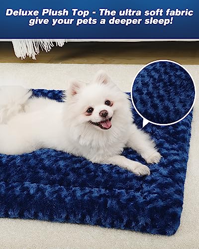Washable Dog Bed Mat Soft Dog Crate Pad Fluffy Pet Kennel Beds Sleeping Mattress with Non-Slip Bottom for Large Jumbo Medium Small Dogs, 47 x 29 Inch, Blue - color: Blue, size: 47.00" x 29.00" x 1.50"