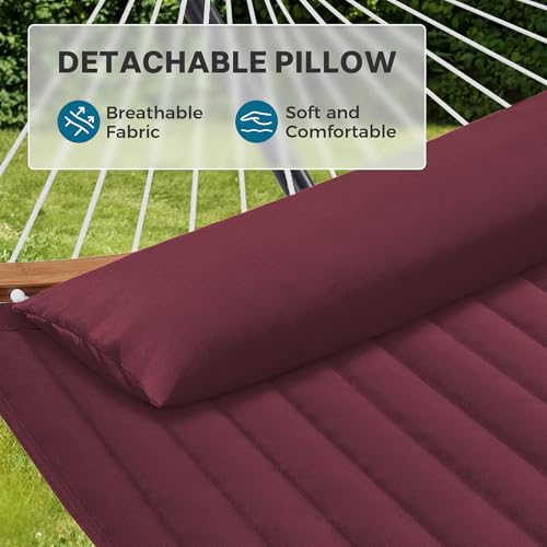 SUPERJARE Curved-Bar Hammock with Stand, 2 Person Heavy Duty Hammock Frame, Detachable Pillow & Portable Carrying Bag, Perfect for Outdoor & Indoor, Burgundy - color: Burgundy