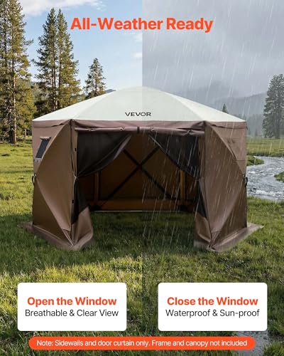 VEVOR 12x12ft Pop Up Gazebo Sidewalls with 2 Window, 3 Solid Waterproof Panels, UV Protection, Wind & Sun Privacy Walls with 1 Zippered Door for Outdoor Events, Compatible with COBIZI Screen Shelters - color: Brown, size: 5 Gazebo Sidewalls + Door Curtain