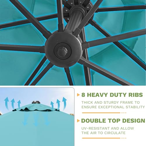 Patiowell 10 FT Patio Umbrella, Outdoor Cantilever Umbrella with 360 Degree Rotation & 5 Adjustable Tilt, Large Hanging Offset Round Sun Umbrella with Frame for Backyard Garden Poolside, Sky Blue - color: Sky Blue, size: 10 FT