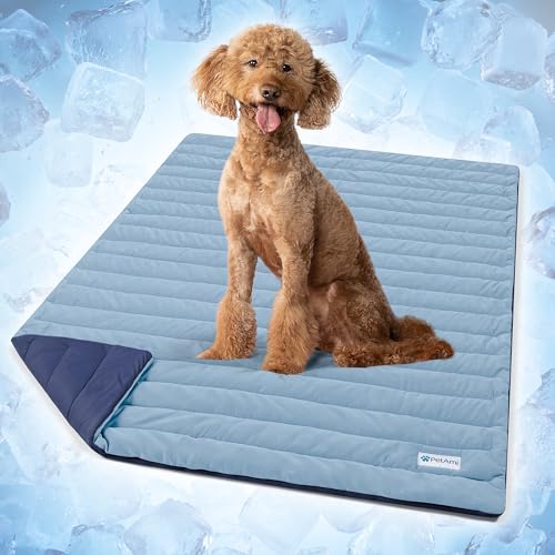 PetAmi Dog Cooling Mat, Q-Max Pet Cooling Blanket with Thick Cushioning, Self Cooling Pad for Dogs & Cats, Reversible Summer Mat for Crate, Couch, Kennel, Navy/Dusty Blue, Large (40x60) - color: Navy/Dusty Blue, size: Large (40x60)