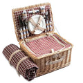 Willow Picnic Basket Set for 4 Persons with Large Insulated Cooler Bag and Waterproof Picnic Blanket, Wicker Picnic Hamper for Camping,Outdoor,Gift,Wedding,Valentine Day,Red - color: Red
