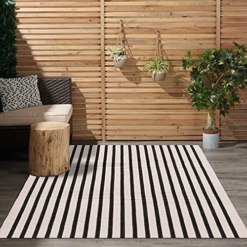 LEEVAN Black and White Striped Area Rug 3x5 ft Outdoor Patio Rugs Woven Washable Farmhouse Floor Carpet Front Porch Doormat for Bedroom/Courtyard/Laundry Room/Living Room - color: Black and White, size: 3' x 5' (Rectangular)