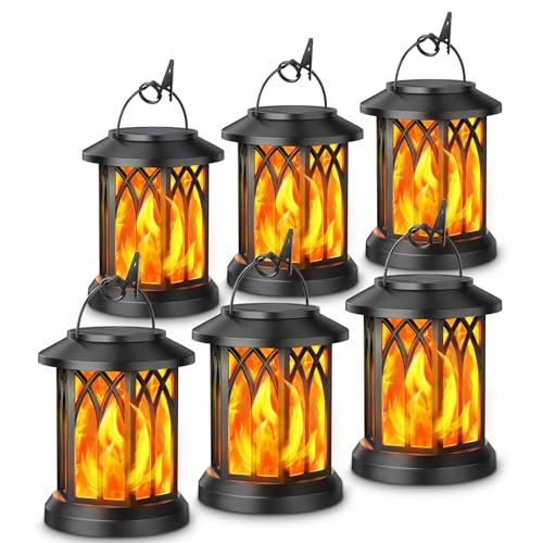 KOOPER 6 Pack Solar Lantern Outdoor Lights, Upgraded Flickering Flame Solar Lanterns Outdoor Waterproof, Auto ON/Off Lanterns Decorative Outdoor, Hanging Lantern for Yard Patio LawnTable Garden Decor - style: 6 Pack