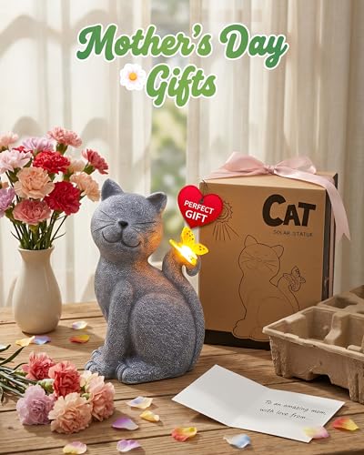 Nacome Cat Outdoor Statues for Garden: Outside Decor with Butterfly Clearance for Yard Art Lawn Ornaments Porch Patio Balcony Home House - Gifts for Mom Grandma Women - color: Garden Cat