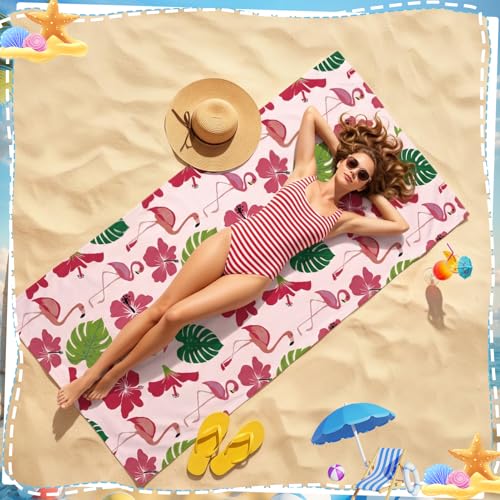 Beach Towels Set 2 Pack Oversized Microfiber Sand Free Quick Dry Towel Flamingo Turtle Print Large Lightweight Travel Pool Swim Yoga Camping Bath Blanket for Adults - color: Blue, Pink