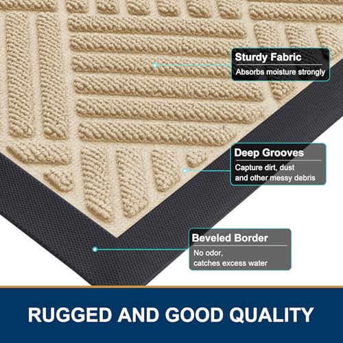 Smiry Front Door Mat Outside Entrance, Heavy Duty Outdoor Indoor Natural Rubber Doormat, Non Slip, Trap Dirt and Moisture, Easy Clean, Low Profile Patio Porch Entryway Mat, 59x35, Beige - color: Beige, size: 59" X 35"