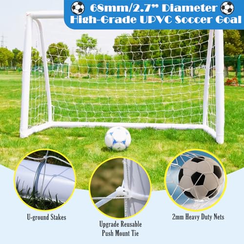 KATARUS Soccer Goal 12x6FT/10x6.5FT/8x6FT/8x5FT/6x4FT Outdoor Soccer Net Goals for Backyard with Weatherproof UPVC Frame & Ground Stakes Portable PVC Soccer Goal Post for Adults & Youth Training - size: 6FTx4FT