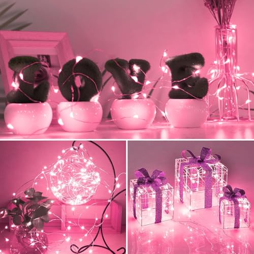 6 Pack Fairy Lights Battery Operated with Timer Silver Wire Mini 13FT 40LED Waterproof Cuttable Twinkle Christmas String Lights for Home Bedroom Wedding DIY Centerpiece Birthday (Pink) - color: Pink