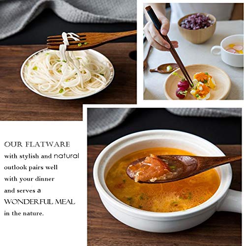bamboo Utensils for Eating Reusable wooden travel flatware set with Case 9 Pcs durable wooden cutlery wooden spoons forks and chopsticks Wood Flatware Set with Knife Fork Spoon Chopsticks Straw - color: Wooden Cutlery Set