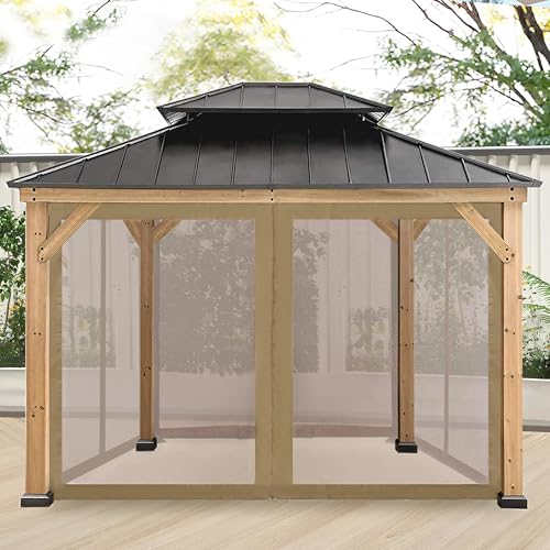 Coastshade Gazebo Canopy Mesh Walls Replacement 10x10 Gazebo Pergola Mosquito Screen Netting for Gazebos with 48Curtain Rings & 48Rail Hooks,Khaki - color: Khaki, size: Meshwall-10 x 10 ft