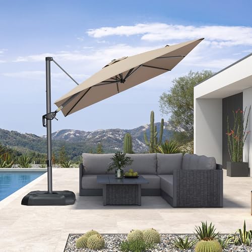 PURPLE LEAF 8 Feet Patio Umbrella Outdoor Cantilever Square Umbrella Aluminum Offset Umbrella with 360-degree Rotation for Garden Deck Pool Patio Taupe - color: Taupe, size: 8' X 8', style: Standard