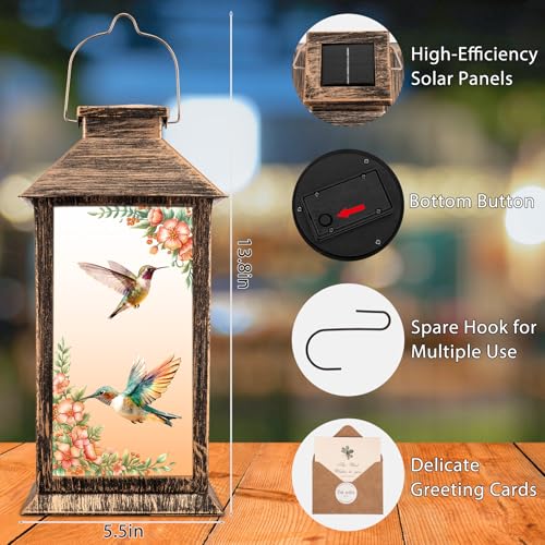 Mothers Day Gifts for Mom Grandma, Solar Lanterns Outdoor Waterproof, Birthday Hummingbird Gifts for Women, Hanging Decorative Solar Lantern for Garden Yard Lawn Patio