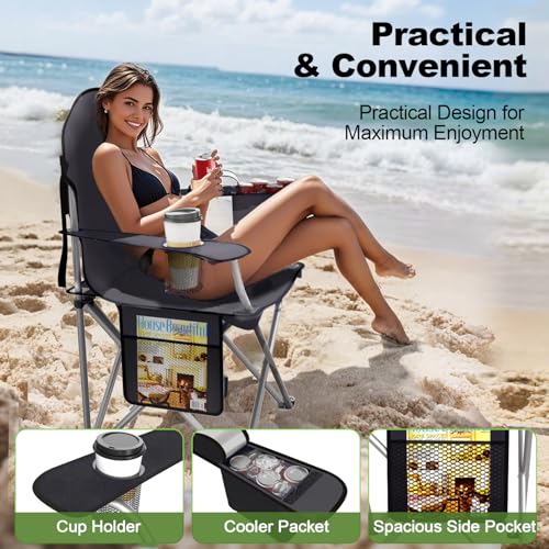 VTOY Folding Camping Chairs Durable 600D Oxford, Portable Outdoor Chair with Cooler Pouch, Cup Holder & Storage Pocket for Camping, Beach, Fishing - color: 2 Pack, Black
