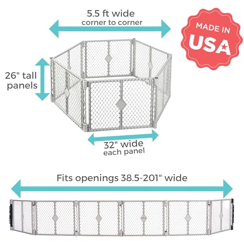 Toddleroo by North States - Superyard Duo Extra Wide Baby Gate & Play Yard: 6 Panel Playpen - Included Wall Mount Kit - Made in USA - 38.5 to 201 Inches W - 26 Inches T - Light Gray - color: Light Gray, size: 26 Inch