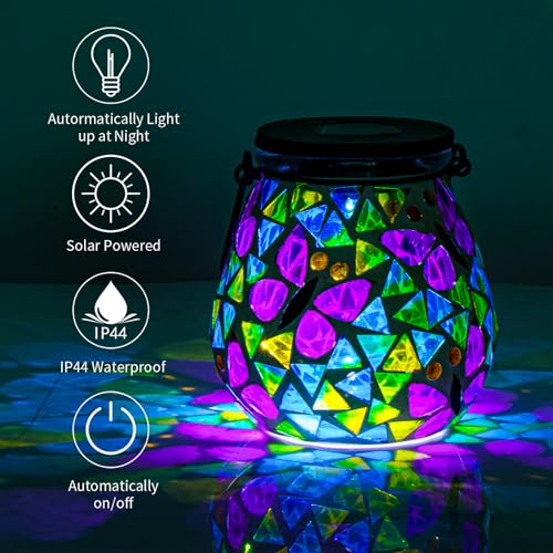 Afirst Mosaic Solar Lanterns - Glass Hanging Lights Butterfly Hollow Out Waterproof Outdoor Decorative for Garden, Patio, Holiday Party Outdoor Decoration, 1 Pack - style: Butterfly