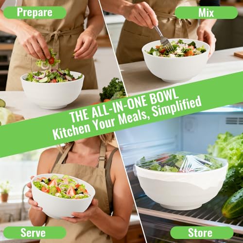 Large Salad Bowl, Wheat Straw Bowls Set 60 OZ, Unbreakable Big Bowls Set of 6, Large Serving Bowls for Kitchen, Cereal, Ramen, Soup, Microwave & Dishwasher Safe, White - color: White, size: 60 Oz