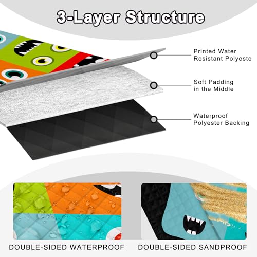 Extra Large Picnic Blanket Waterproof,80"x 80"Foldable Machine Washable Beach Blankets,Outdoor Blanket for 6-8 Adults,Picnic Mat Suitable for Indoor Crawling,Park Beach,Camping,Hiking,Travel (Face） - color: Orange Smiley, size: 6'8" x 6'8" (Square)