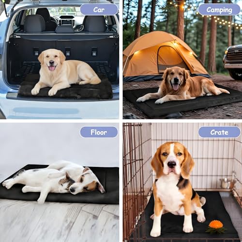 Kritter Planet Waterproof Foldable Dog Bed Pad for Camping & Travel, Portable Roll-Up Dog Bed Car Seat Pet Cushion Mat with Handles for Medium & Large Dogs, Indoor & Outdoor Use - color: Black, size: 50"x28"