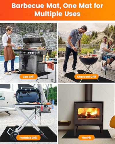52x40in Under Grill Mats for Outdoor Grill,Double-Sided Fireproof Grill Pad,Indoor Fireplace/Fire Pit Mat,Waterproof Oil Proof Fiberglass Grill Mats, Ground Protection for Outdoor BBQ