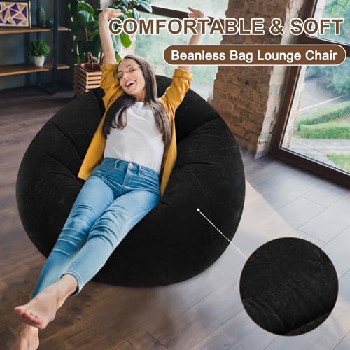 Realspring Inflatable Bean Bag Chairs for Adult Blow up Chairs Lazy Sofa Folding Portable Inflatable Chair for Movie Outdoor Room Bedroom Reading Camping(Black) - color: Black