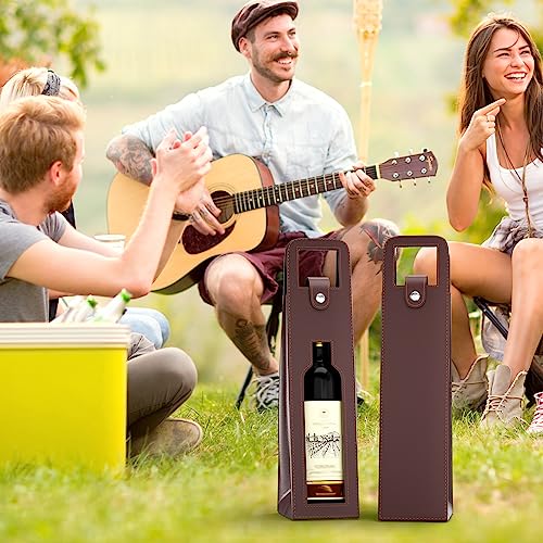 RYDDOY Wine Gift Bag, Reusable Leather Wine Tote Carrier, Single Bottle Champagne Beer Gift Bags Carrier for Birthday, Wedding, Picnic Party, Christmas festival Gifts (Brown) - color: A-Brown-16.1×3.5×3.5