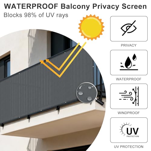 SUNNY GUARD 3'x4' Dark Grey Waterproof Balcony Privacy Screen Fence, Apartments Railing Heavy Duty Wind Screen for Outdoor,Deck,Backyard,Patio Privacy - color: Dark Gray, size: 0 3' X 0 4'-waterproof