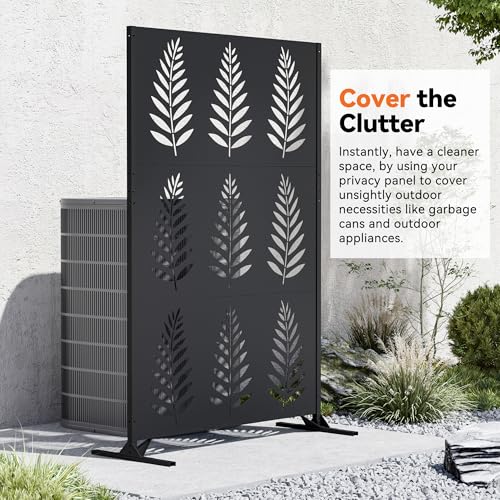 Modern Shade 4x6 FT Metal Privacy Screen with Artistic Modular Designs Decorative Patio Privacy Fence & Garden Divider, Freestanding Outdoor Metal Fence Panel, Weather-Resistant (Tropic Rows) - size: 1 Panel (Tropic Rows)