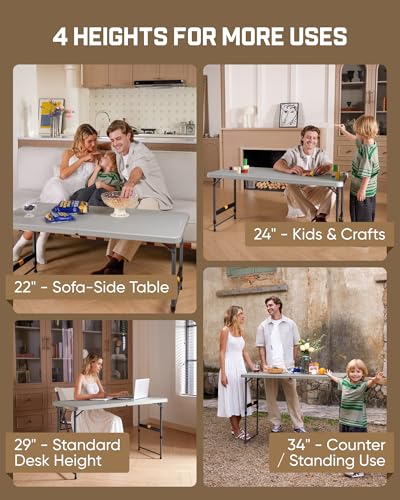 FanttikOutdoor Folding Table 4 Foot, Effortless Quick Adjustable Height Foldable Small Card Table, Fixing Lock, Stable for Party Dining Events Picnic Indoor Outdoor Camping, 1 Pack, Zeta X4 Pro Grey - color: Grey