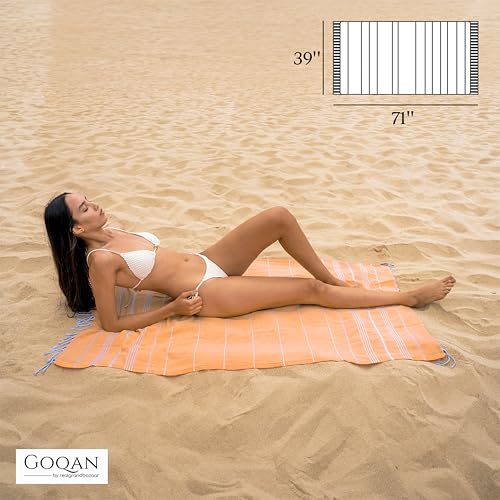 GOQAN Turkish Beach Towel Oversized 39x71 | Thin, Lightweight, 100% Cotton and Sand Free Towel is Suitable for Beach, Bathroom, Pool, Travel & Swim - Orange - color: Orange, style: Lucky