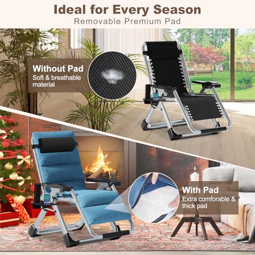 DoCred Comfy Chair, Folding Chair Recliner Chair for Bedroom and Living Room, Folding Reclining Patio Chairs Lounge Chair with Removable Cushion for Indoor Outdoor - color: Sky Blue