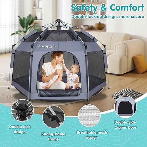 Premium Indoor and Outdoor Baby Playpen - Portable, Lightweight, Pop Up Pack and Play Toddler Play Yard w/Canopy and Travel Bag- Grey - color: Grey