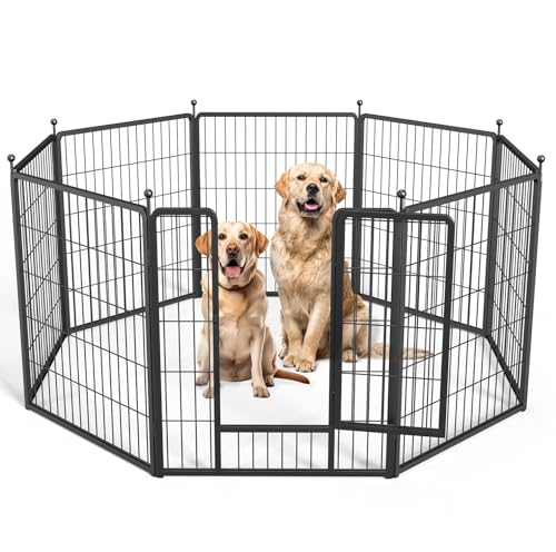 Simple Deluxe Dog Playpen Indoor Outdoor, 32" Height 8 Panels Fence with Anti-Rust Coating, Metal Heavy Portable Foldable Dog Pen for Small/Medium Dogs RV Camping, Black - color: Black, size: 08 Panels 32 inch, style: Metal