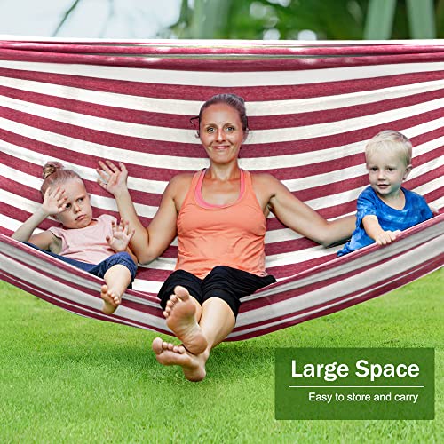 MOSFiATA Hammocks Portable Camping Hammock Upgraded 550lb Thickened Fabric Single Hammocks with Two Anti Roll Balance Beam and Tree Straps for Camping, Patio, Backyard, Outdoor(Red White) - color: Red White