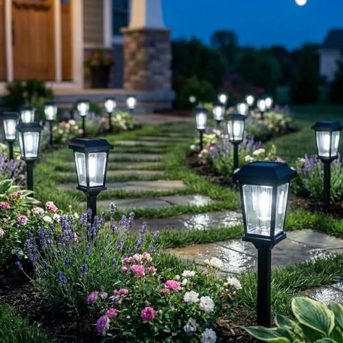 10 Pack Solar Pathway Lights Outdoor, Auto On/Off LED Solar Garden Lights, Decorative Landscape Lighting for Path Yard Walkway Driveway - size: 10Pack