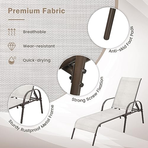 Giantex Set of 2 Patio Lounge Chair, Outdoor Chaise Lounge with 5 Adjustable Backrest, Sturdy Steel Frame, Sunbathing Recliner, Beach Chair, Tanning Chair for Outside, Yard, Balcony, Pool Chairs, Grey - color: Grey