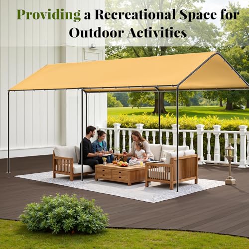 Carport, 10‘ x 20’ Heavy Duty Portable Garage All-Season Car Canopy, Outdoor Garage Boat Shelter Carport Canopy Party Tent w/Water-Resistant Tarp for Backyard (Yellow, 10' x 20' /no Side) - color: Yellow, size: 10' x 20' /no side