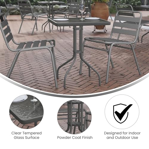 Flash Furniture Barker 23.5'' Square Tempered Glass Metal Table, Silver - color: Clear Top/Silver Frame, size: 23.5" Square