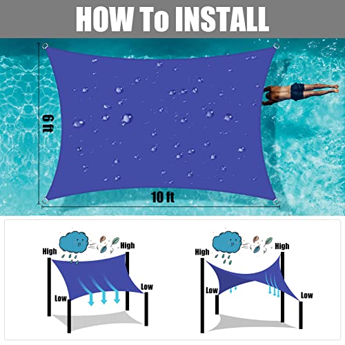 Neween Waterproof Sun Shade Sail Rectangle UV Block Canopy for Outdoor Patio and Garden, Yard Activities (6'x10', Blue) - color: Blue, size: 6'x10'